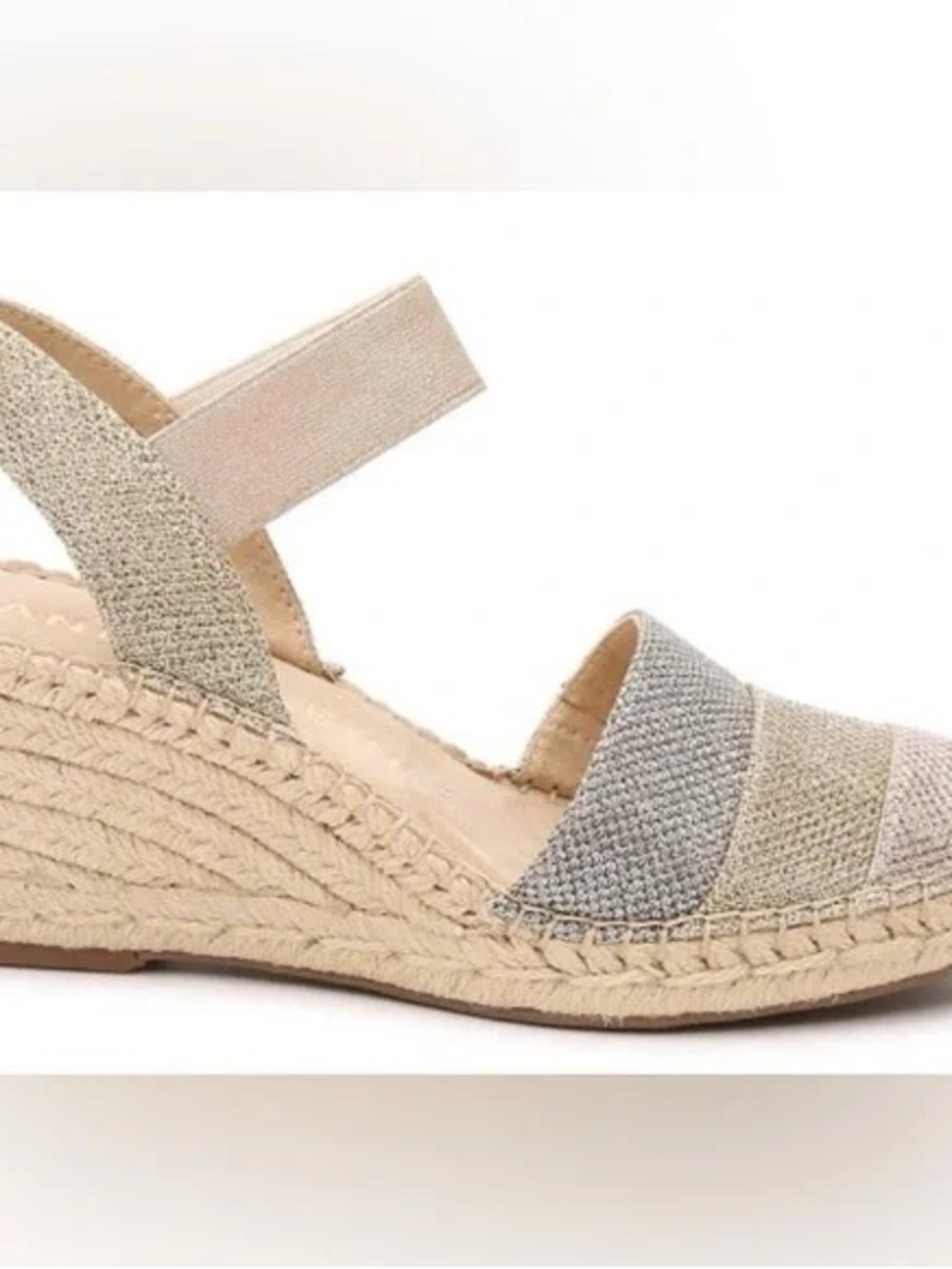 Anne Klein Neutral Metallic Espadrille Wedges